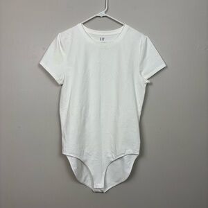Gap Bodysuit Large Tall White Durable Cotton Blend Short Sleeve Crewneck Top New